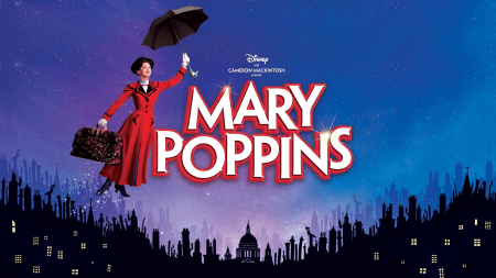 mary poppins flying over the city